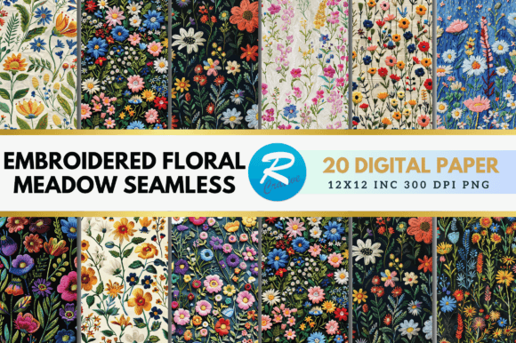 Embroidered Floral Meadow Digital Paper: A Designer's Textured Toolkit