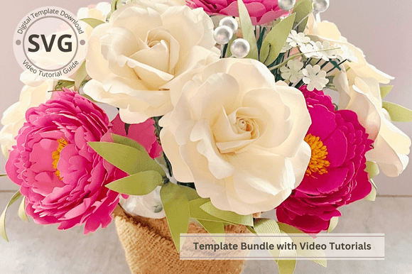 Potted Paper Roses & Peony Flower: A Handcrafted Template Bundle